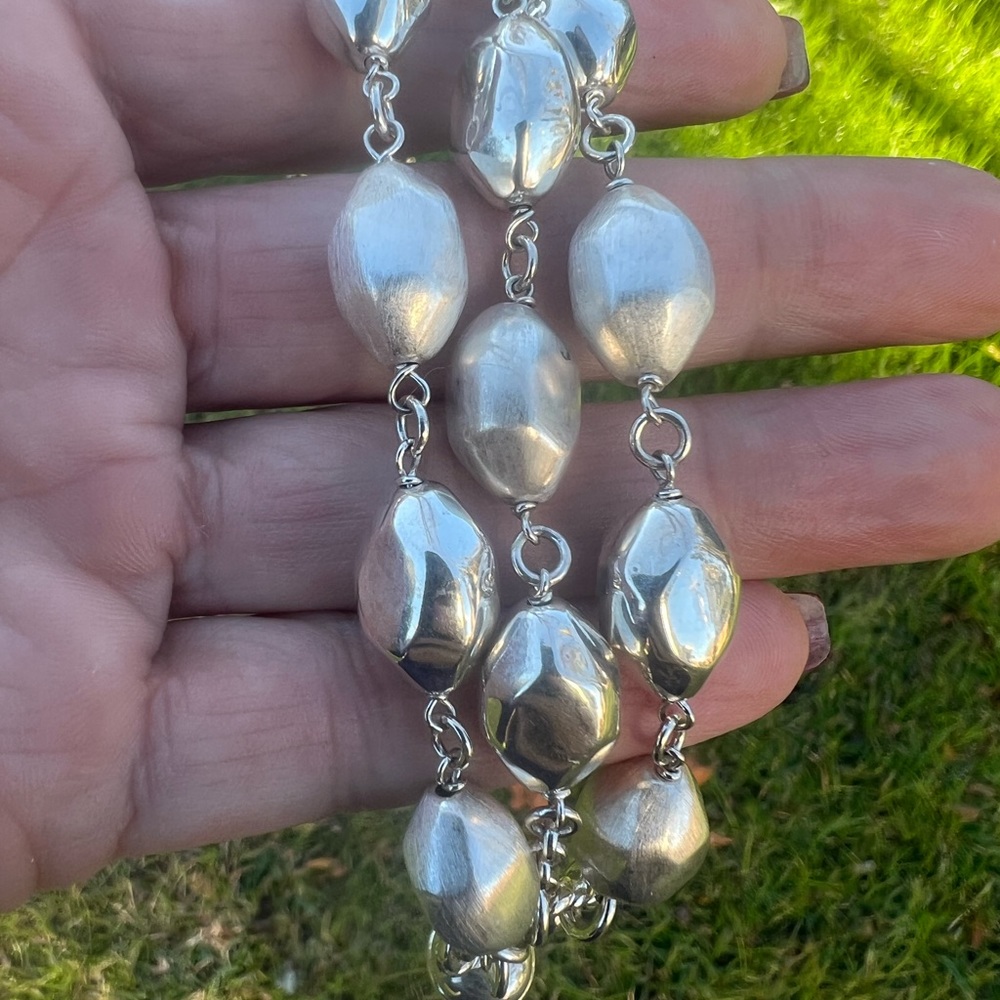 Sterling Silver Italy Satin & High Polish Bead Bracelet W/Magnetic Closure - Picture 9 of 17
